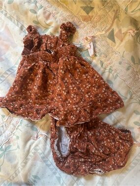 Rylee + Cru Rust Floral Dress and Bloomers